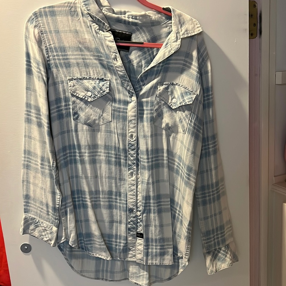 Rails light blue and white pattern flannel size M